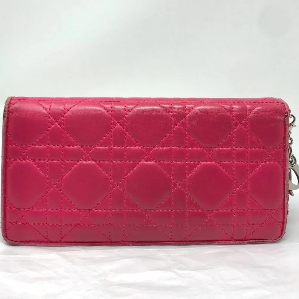 Dior Lady Dior Lambskin Leather Bifold Long Wallet w/ Charm